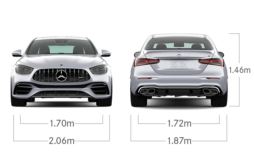 model front and back view diensions