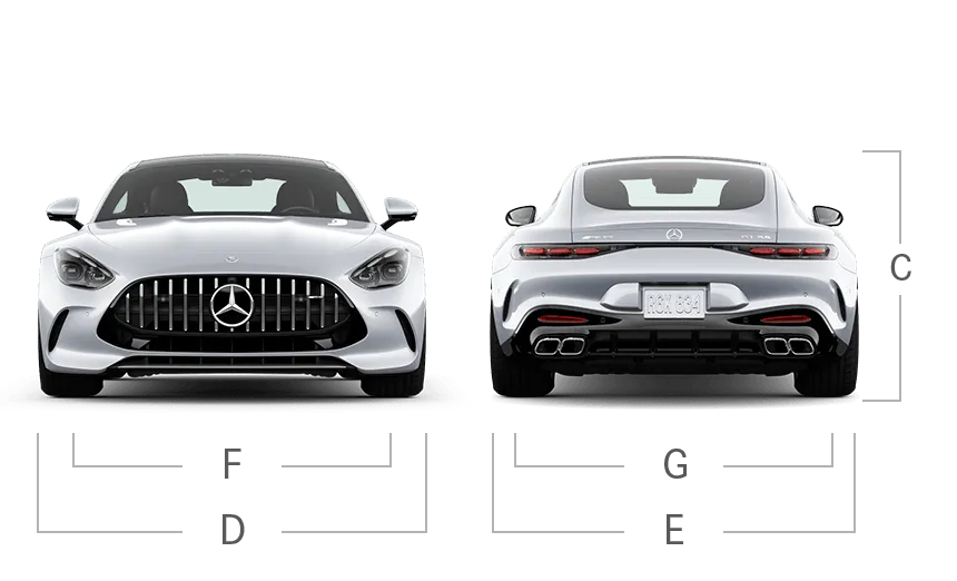 model front and back view diensions