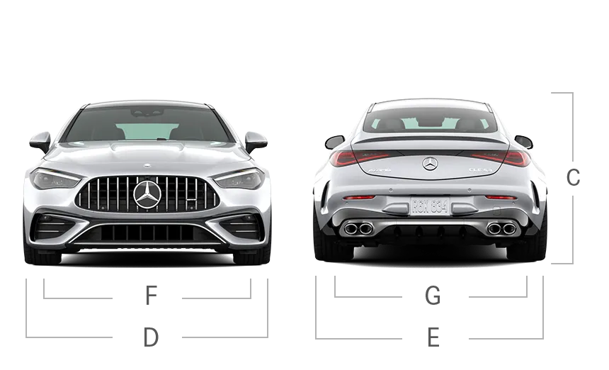 model front and back view diensions