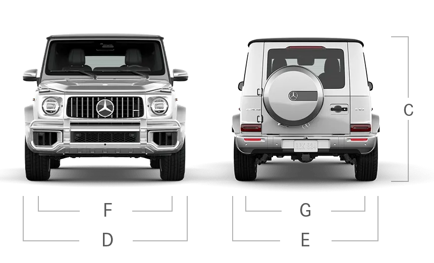 model front and back view diensions